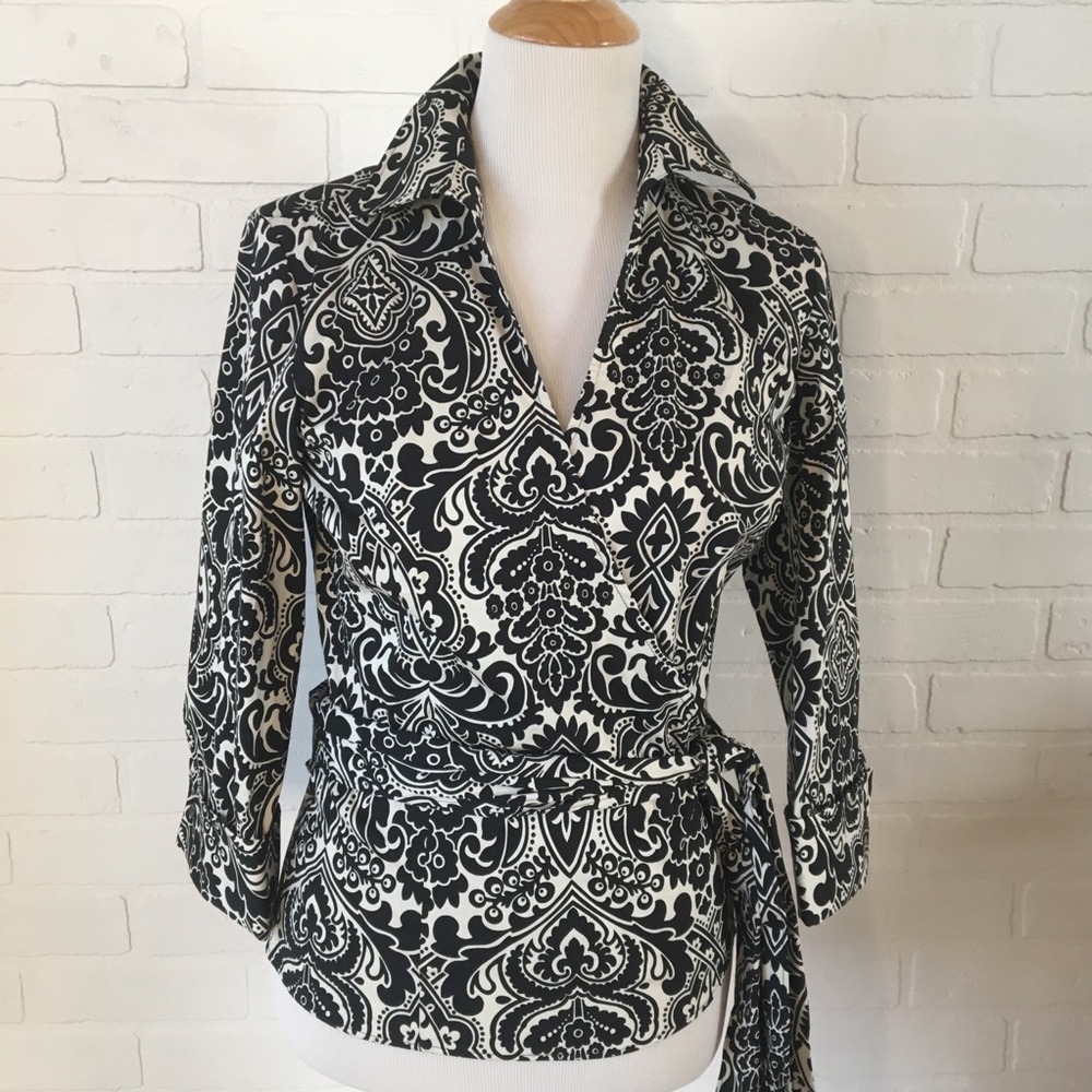 Ann Taylor wrap blouse 8.  Never worn; flattering and great for work or play!